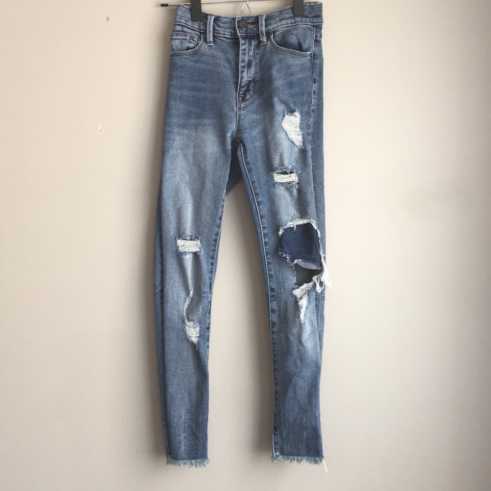 Distressed/patch skinny jeans, BDG skinny highrise
